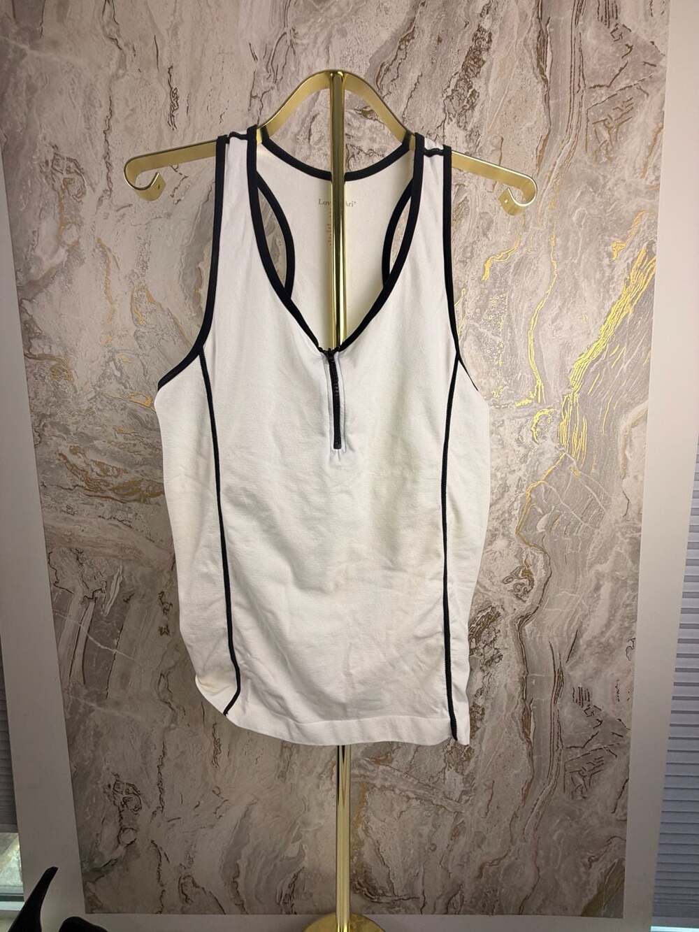 Love Ari Zip Front Tank Size 1X/2X White Black Contrast Trim